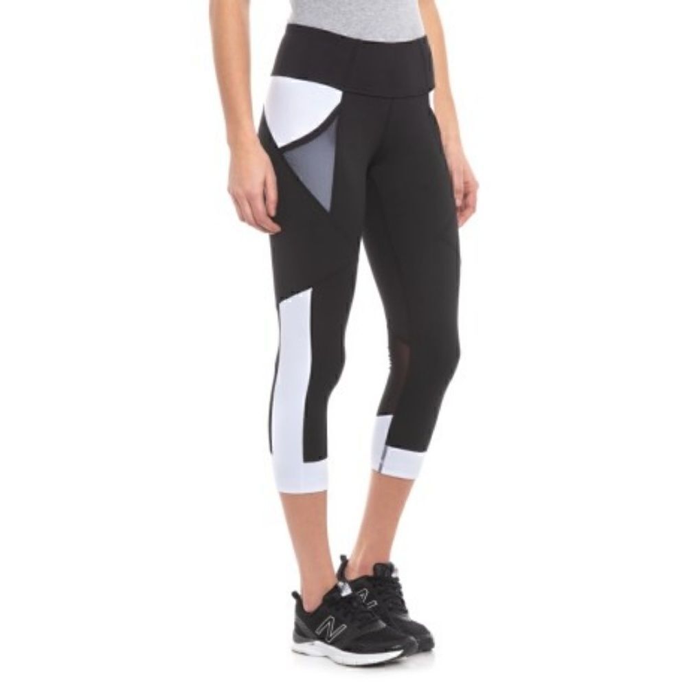 Yogalicious black white mesh athletic capri pants